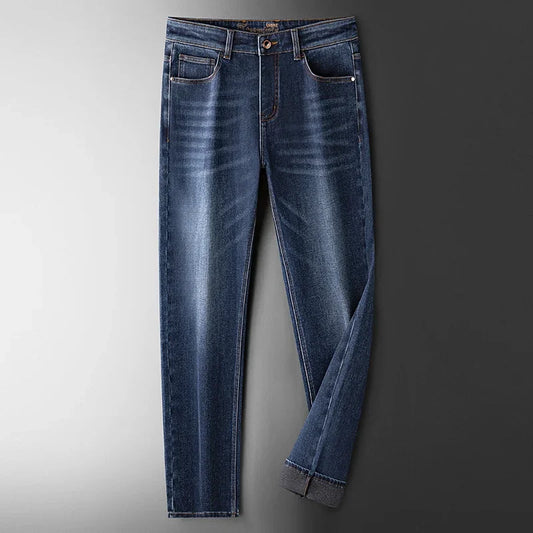 BROWON Brand 2026 Autumn Winter Thick Casual Jeans Men Fashion Dark Blue Straight Streetwear Men Denim Brushed Jeans