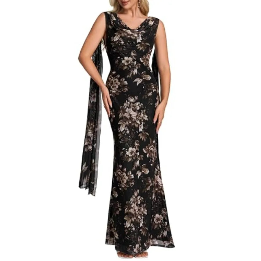 Parthea Women's Summer Formal Wedding Guest Dresses Sleeveless Backless Long Elegant Evening Party Maxi Bodycon Dress