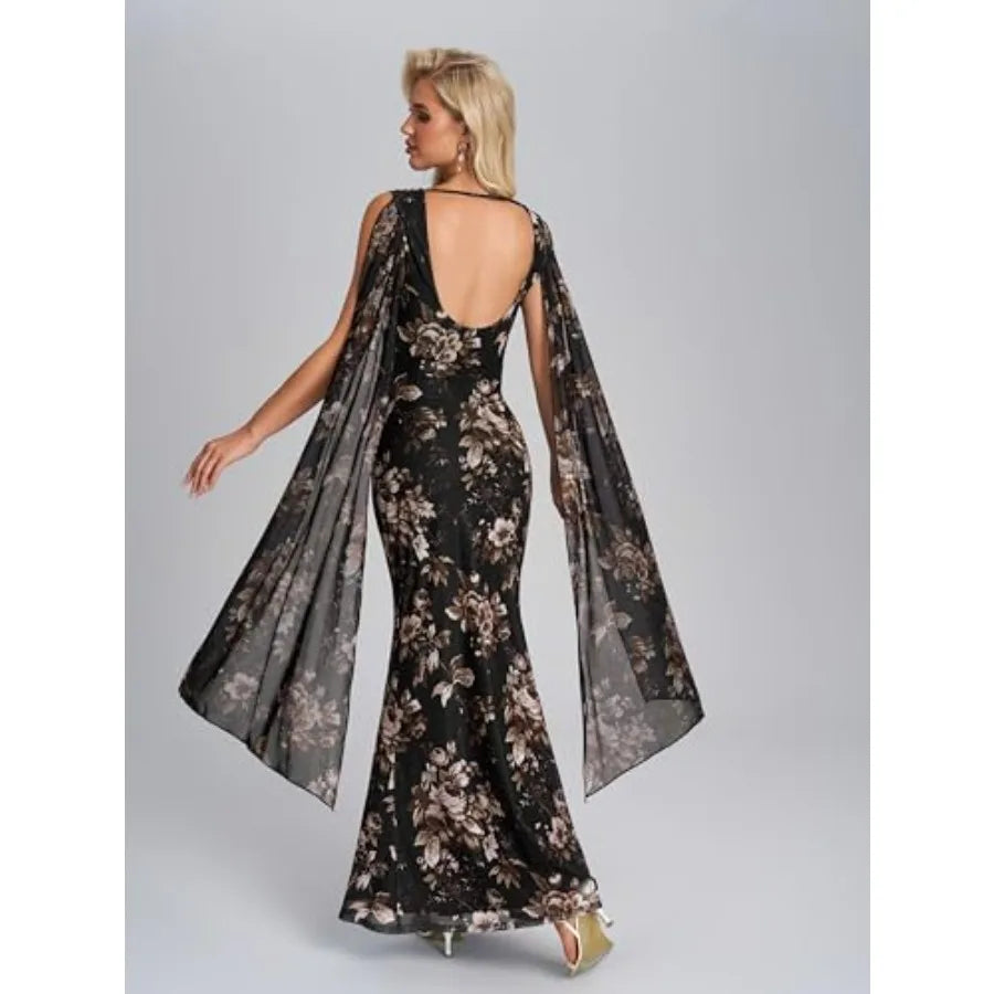 Parthea Women's Summer Formal Wedding Guest Dresses Sleeveless Backless Long Elegant Evening Party Maxi Bodycon Dress