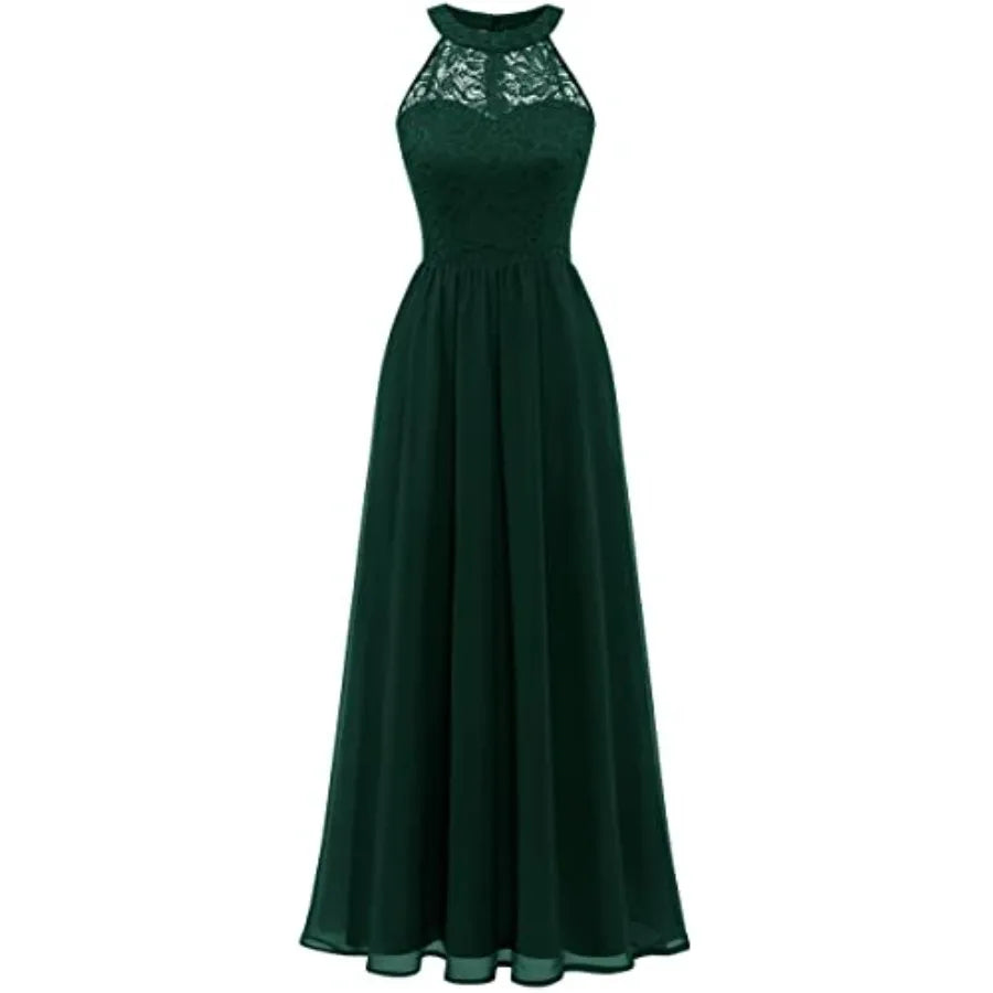 Wedtrend Women's Formal Dress, Halter Long Prom Dress Floral Lace Bridesmaid Dresses
