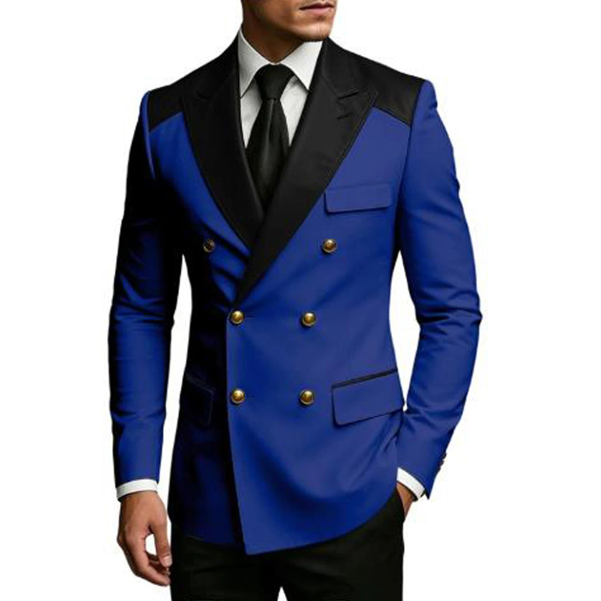 Men's Double Breasted Blazer Slim Fit Contrast Color Suit Jacket Business Casual Formal Wear for Wedding Prom Party Sport Coats