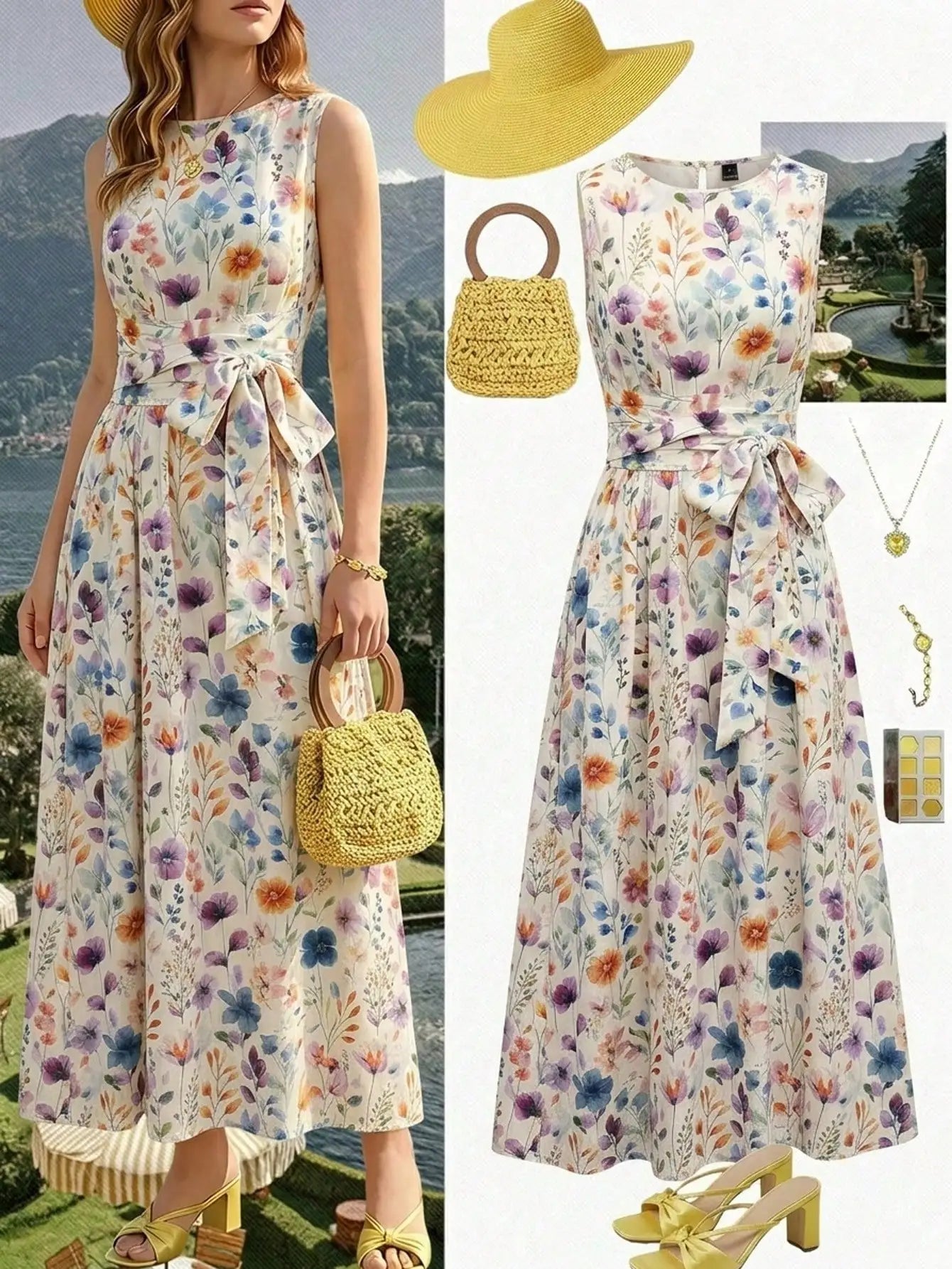 Women's Round Neck Plaid Knotted Waist A-Line Dress For Party Casual Outing