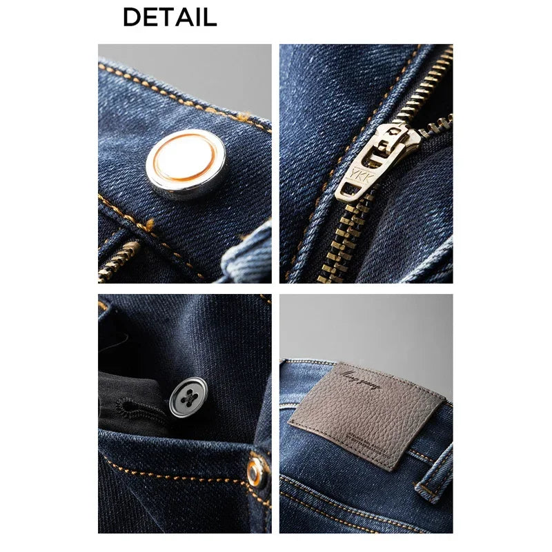 BROWON Brand Mens Jeans Autumn and Winter Thickened Wash Jeans Men Pants New Business Casual Straight Cotton Demin Trousers Male