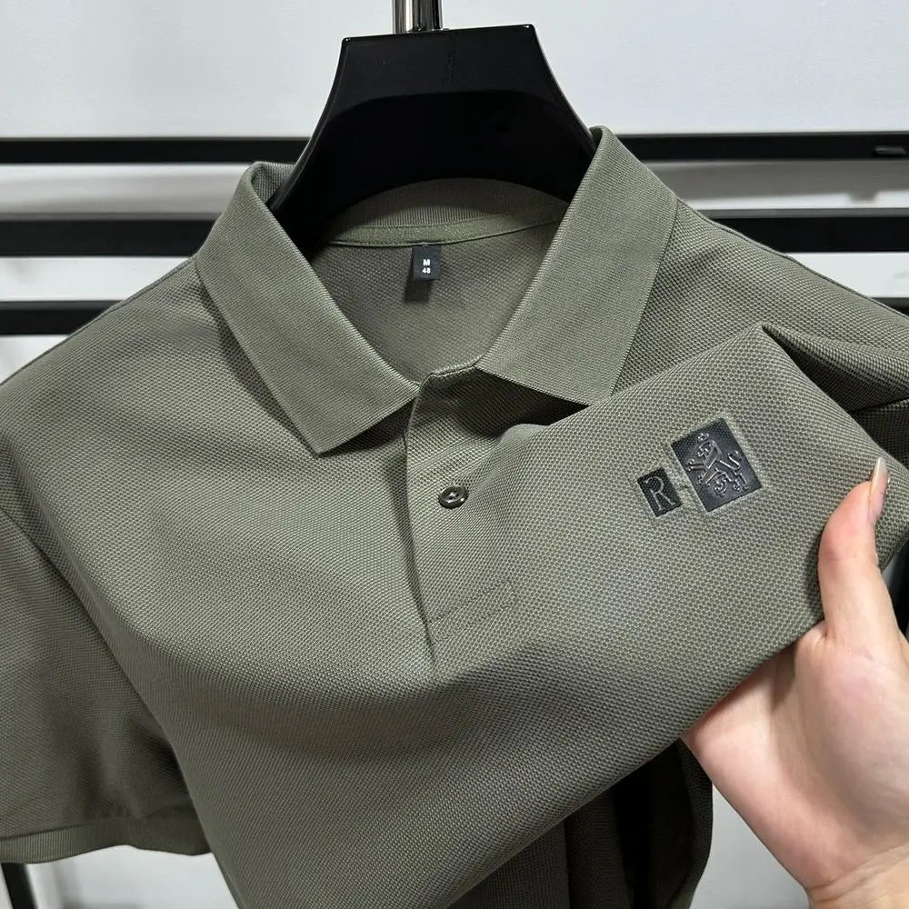 Men's Cotton Polo Shirt With Embroidered Turn Down Collar