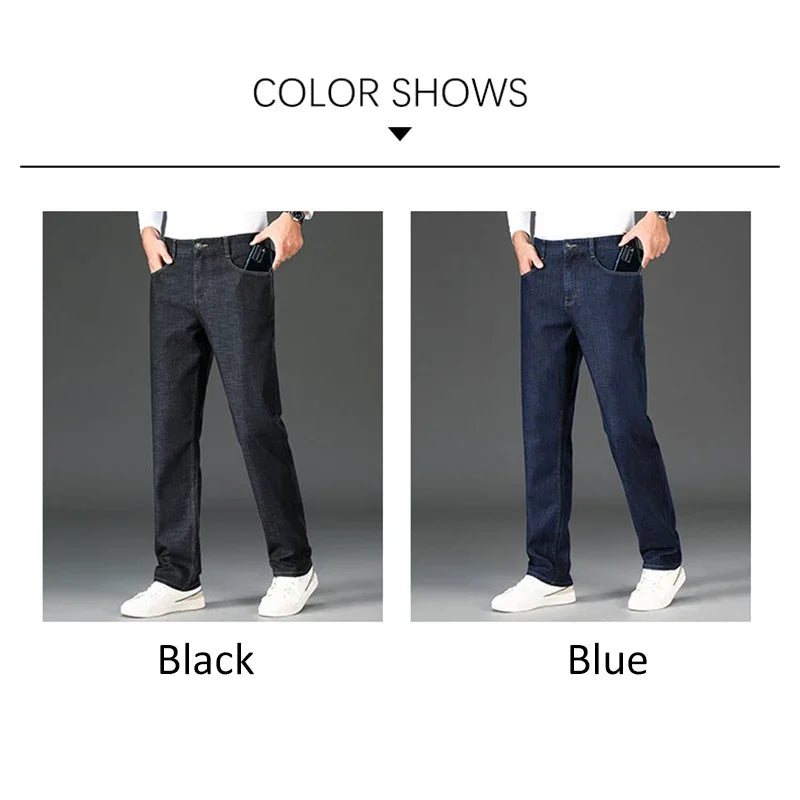 BROWON Brand 2026 Summer Straight Jeans Male Zipper Fly Casual Thin Black Jeans Men Business Solid Color Elasticity Pant Man
