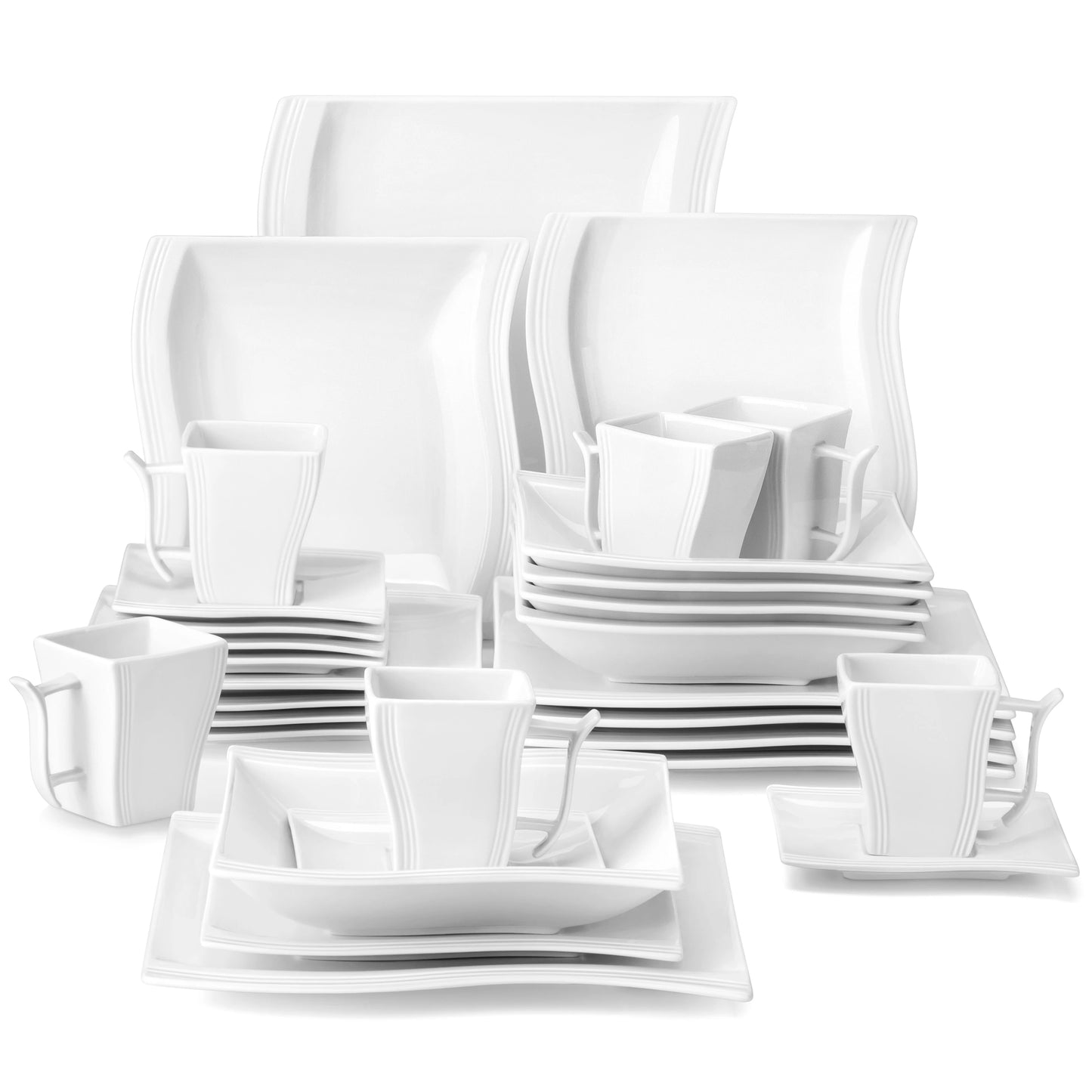 MALACASA Flora White Porcelain Dinner Set With Cups And Saucers