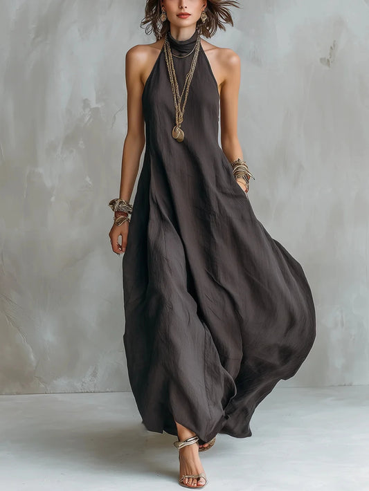 Women Halter Sleeveless Loose‑Fit Flowing Long Maxi Dress Bohemian Outdoor Holiday Party Clothing