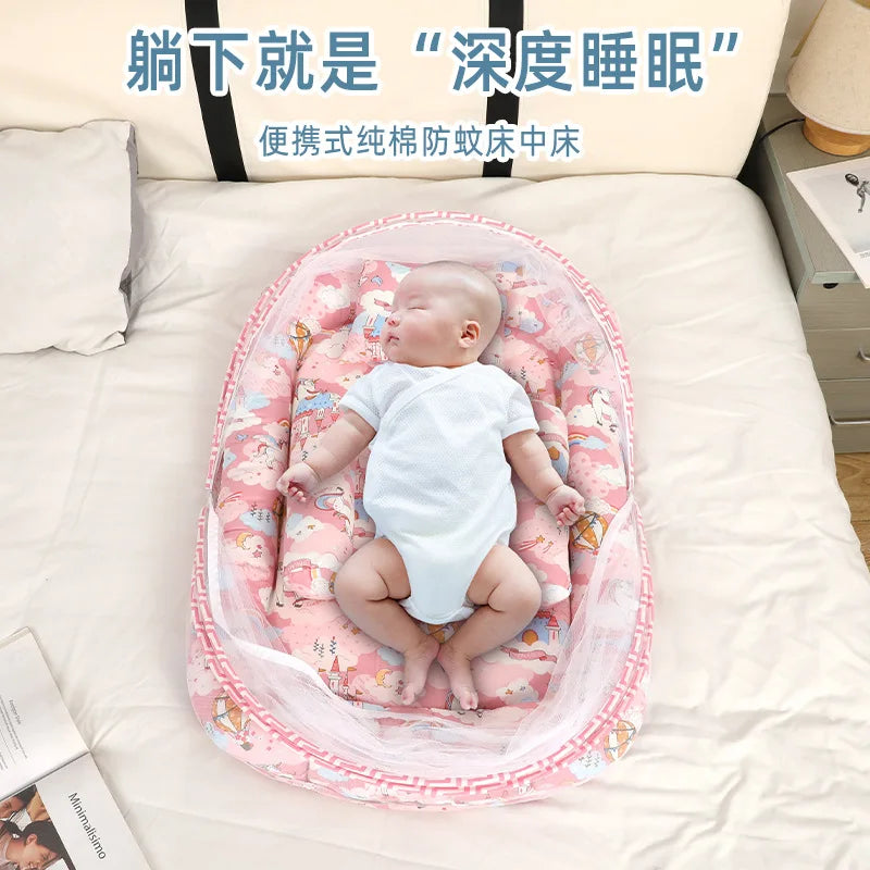 Neonatal Sleeping Pad Bedding Set For Crib With Mosquito Net All Season