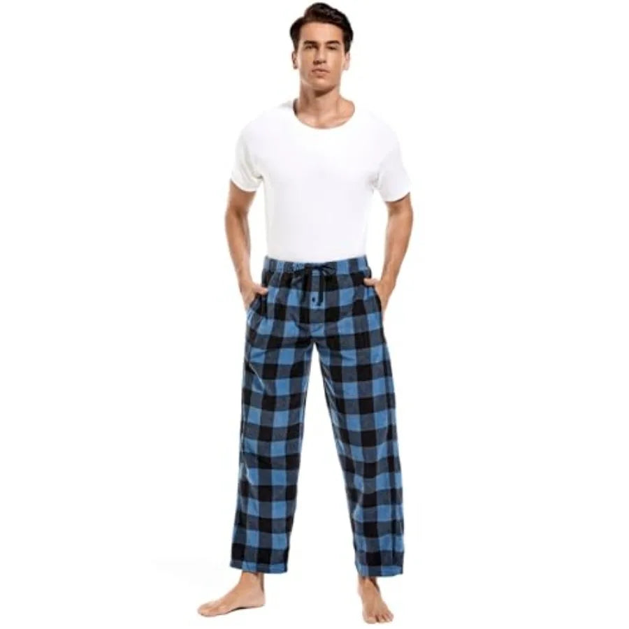 1Pack or 3Pack Mens PJ Pajama Pants Bottoms Fleece Lounge Pants Sleepwear Plaid PJs with Pockets Microfleece