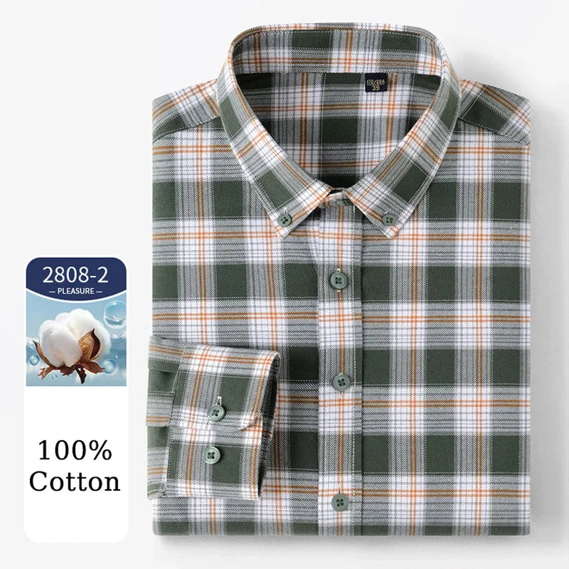Browon Men Casual Checkered Business Long Sleeve Shirt