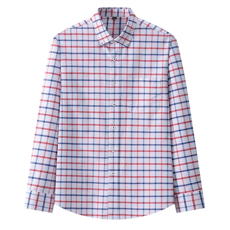 Browon Men's Cotton Oxford Plaid Long Sleeve Business Shirt