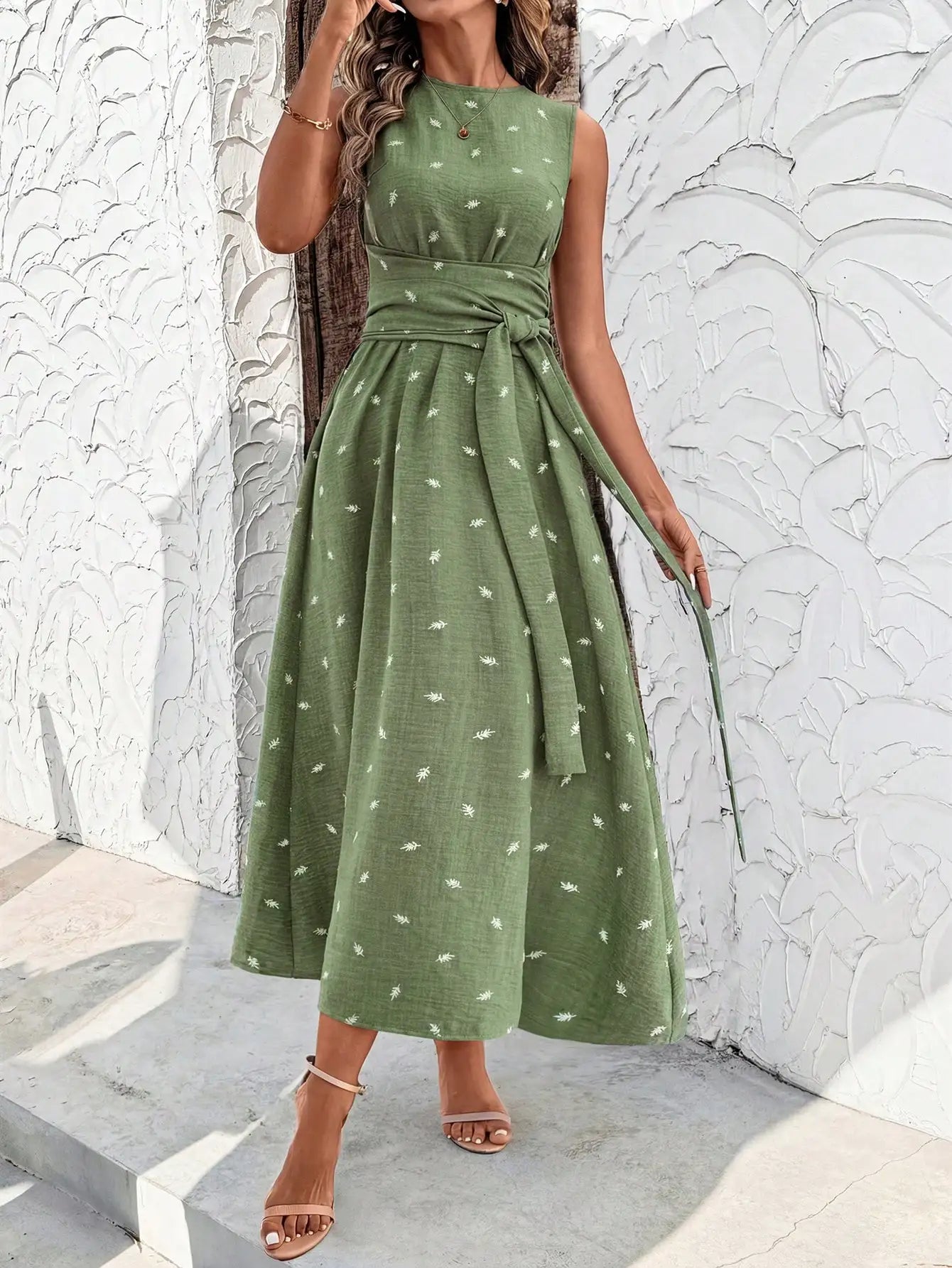 Women's Round Neck Plaid Knotted Waist A-Line Dress For Party Casual Outing