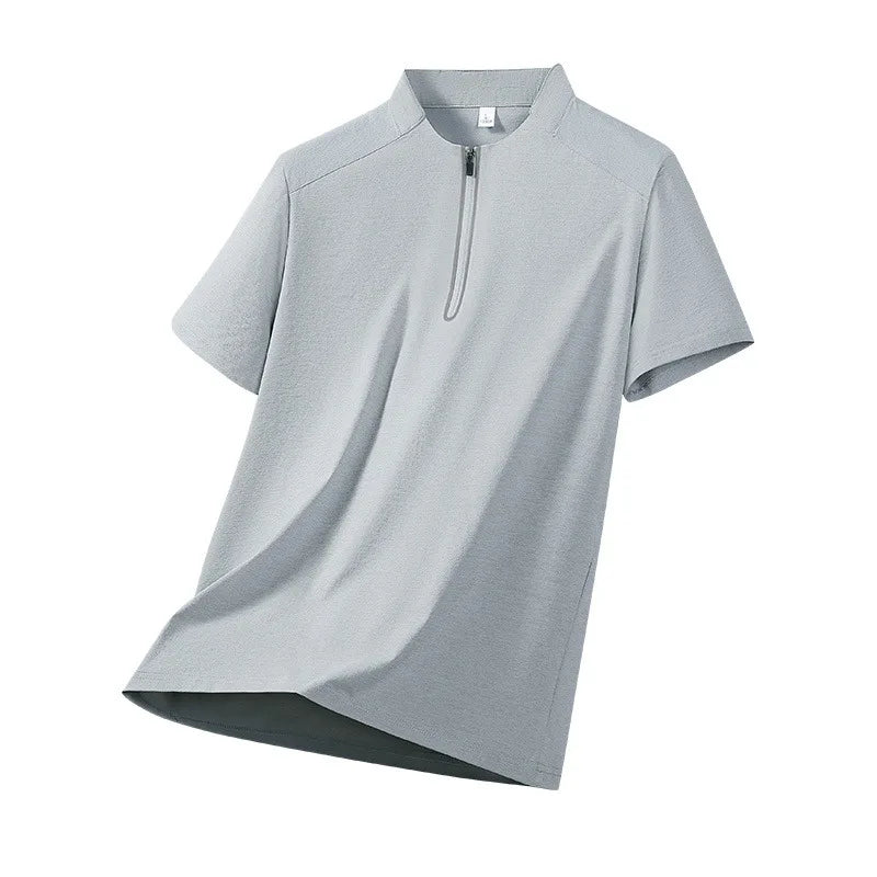 BROWON Men Quick Dry Half Zip Stand Collar Polo Shirt