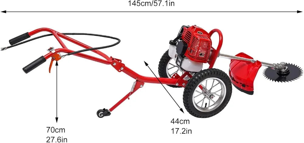 49CC Gas Walk Behind Brush Cutter 2-Stroke Push Mower with Air-Cooled Engine 7000r/min High Speed Weeding Machine