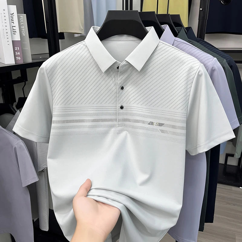 Browon Men Breathable Ice Silk Polo Shirt For Office Wear