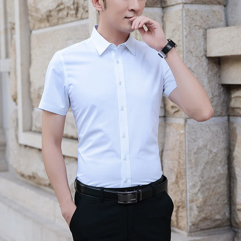 Browon Men Short Sleeve Slim Fit Business Casual Shirt