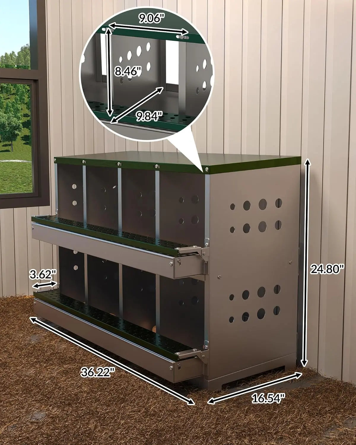 Metal Chicken Coop Nesting Box Multi-compartment Rustproof Ventilated Chicken Laying Boxes with Roll Out Egg Collection for Hens