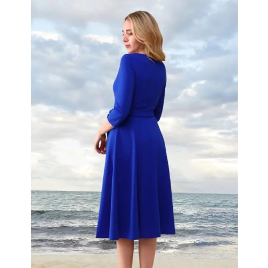 Cocktail Dresses for Women, Vintage Wedding Guest 3/4 Sleeves Formal Church Tea Dress