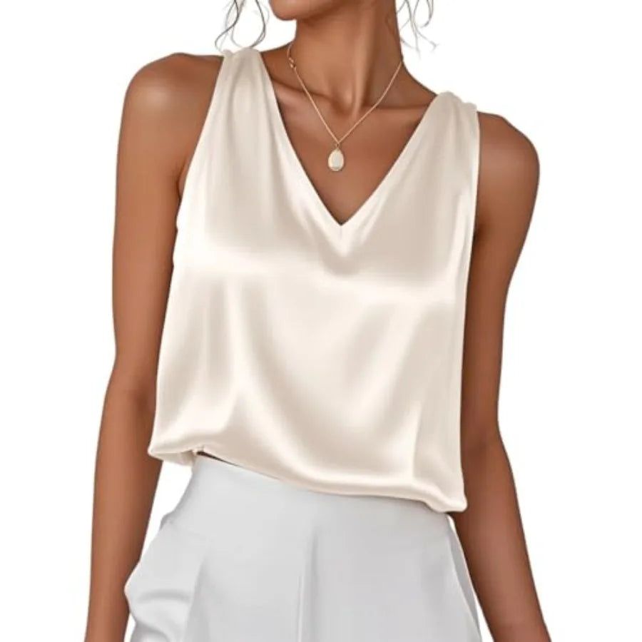 IDEALSANXUN Womens V Neck Satin Tank Tops Spring Summer Dressy Sleeveless Shirt Blouse Camisole