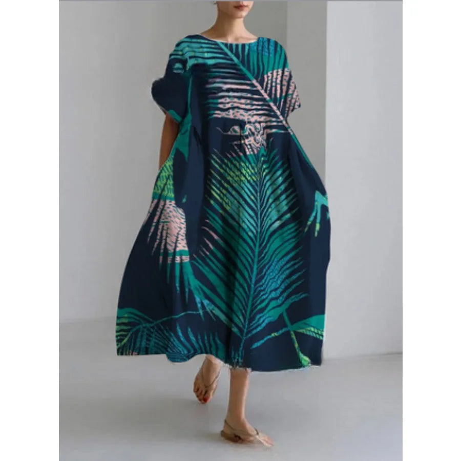 【New style】 - summer new European and American women's clothing loose round neck fashionable high-end short-sleeved printed dre