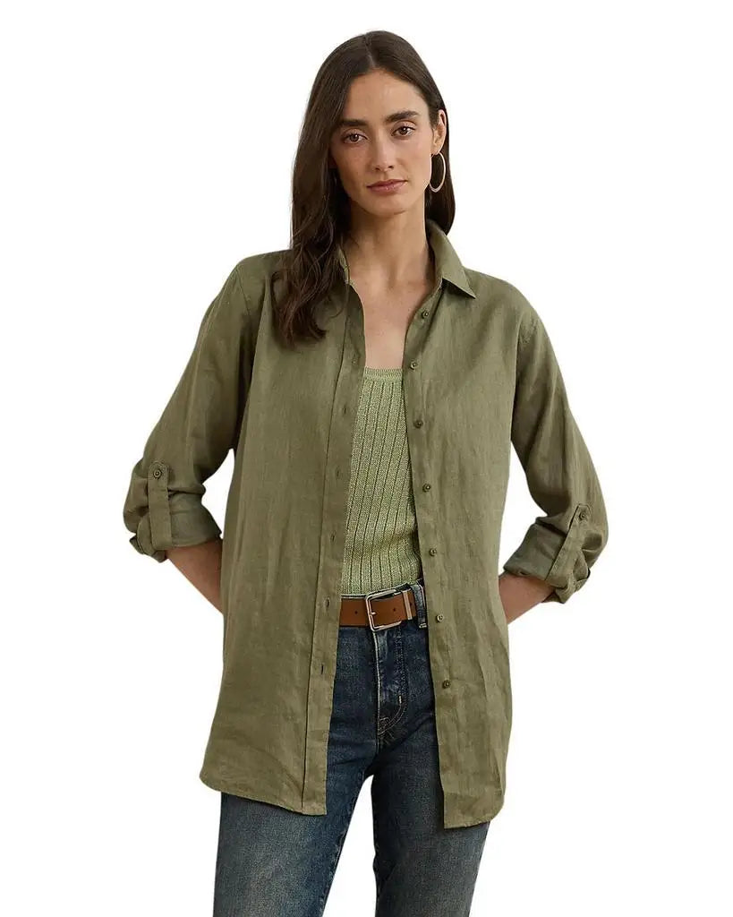 Ralph Lauren | Linen Long Sleeve Collared Button Down Shirt, Regular & Petite