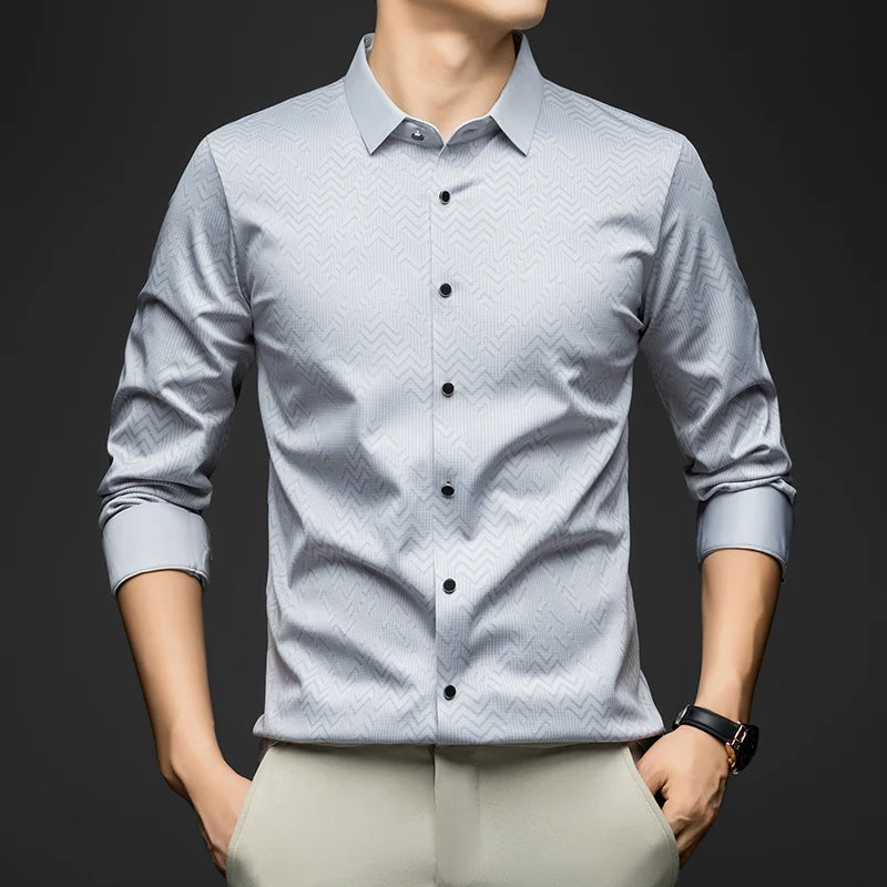 BROWON Men Shirt Long Sleeve Autumn 2026 New Solid Color Casual Luxury Shirt  Man Business Office Slim Shirts for Men Clothes