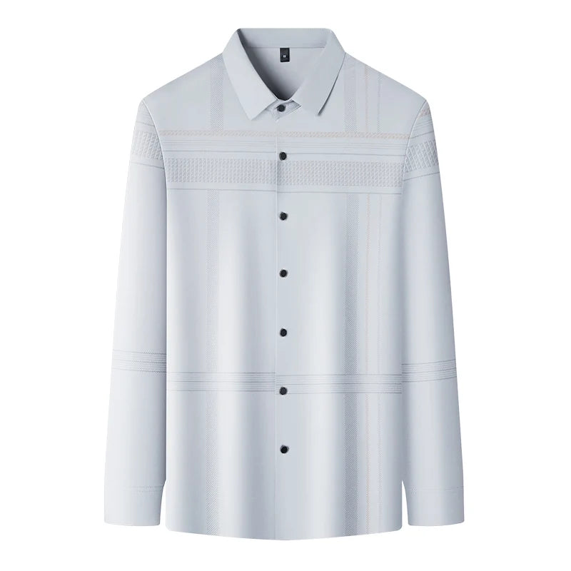 BROWON Long Sleeve Man Shirt Solid Color Business Slim Work Shirt Man 2026 Autumn New Casual Striped Print Shirt Men's Wear