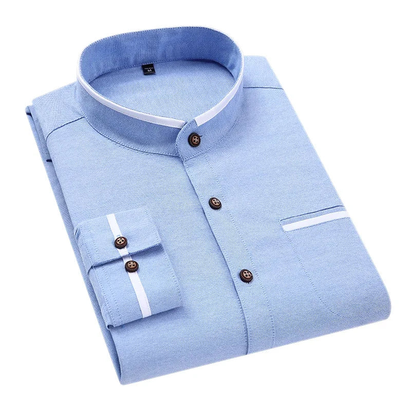 BROWON Mens Casual Oversized Cotton Stand Up Collar Shirt