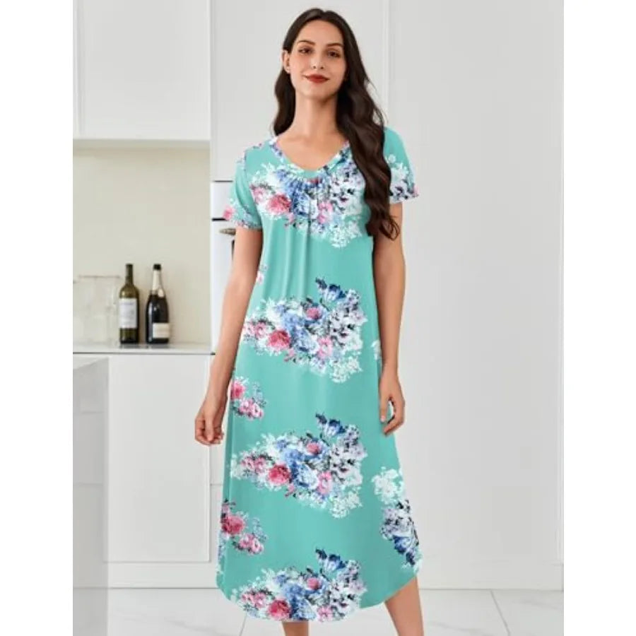 Ekouaer 3 Pack Long Nightgowns for Women Plus Size House Dress Short Sleeve Night Gown V Neck Casual Nightshirt M-5XL