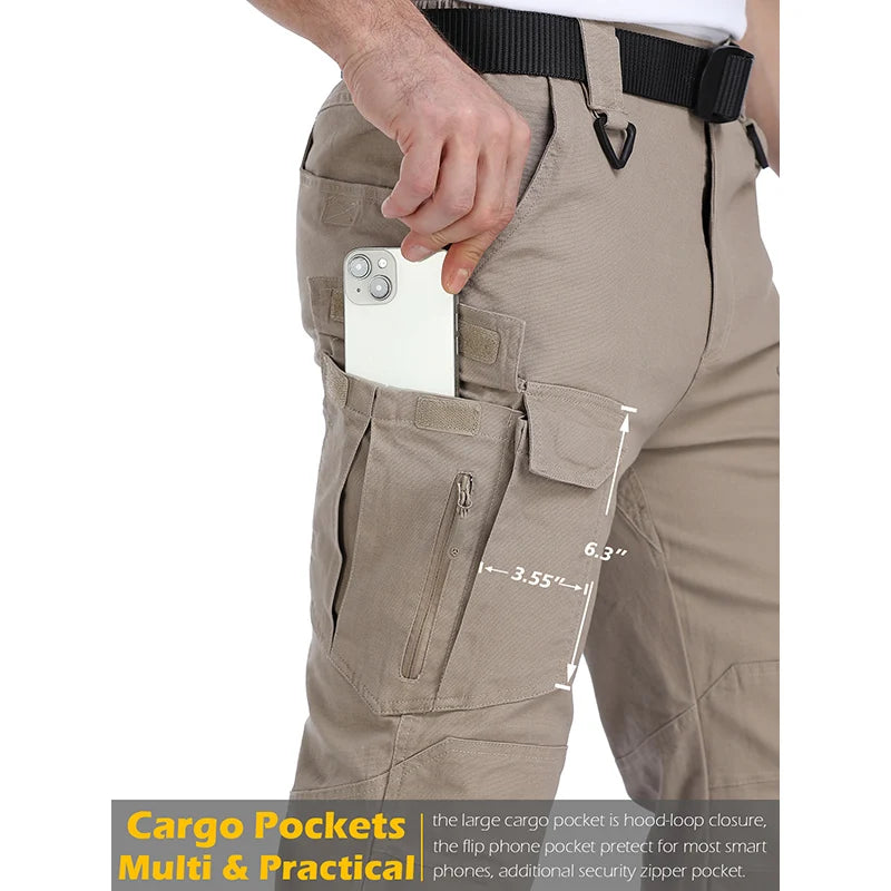 Men's Cotton Hiking Tactical Pants Stretch Lightweight Combat Cargo Work Pants  Rip-Stop Outdoor Pants