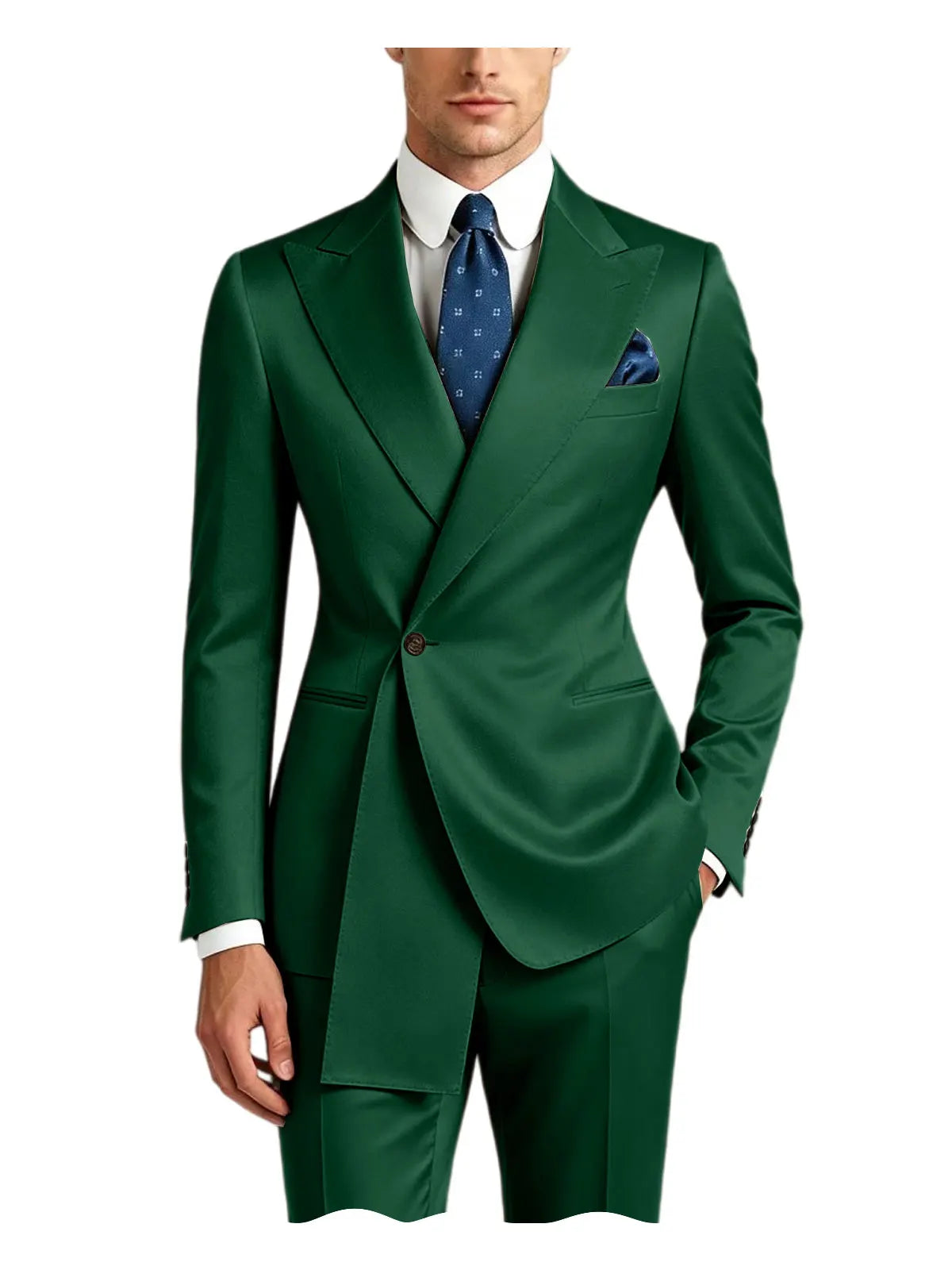 Men's Satin Peak Lapel Tuxedo 2-Piece Suit High Quality Slim Fit One Button Formal Blazer & Pants Luxury Wedding Dinner Suits