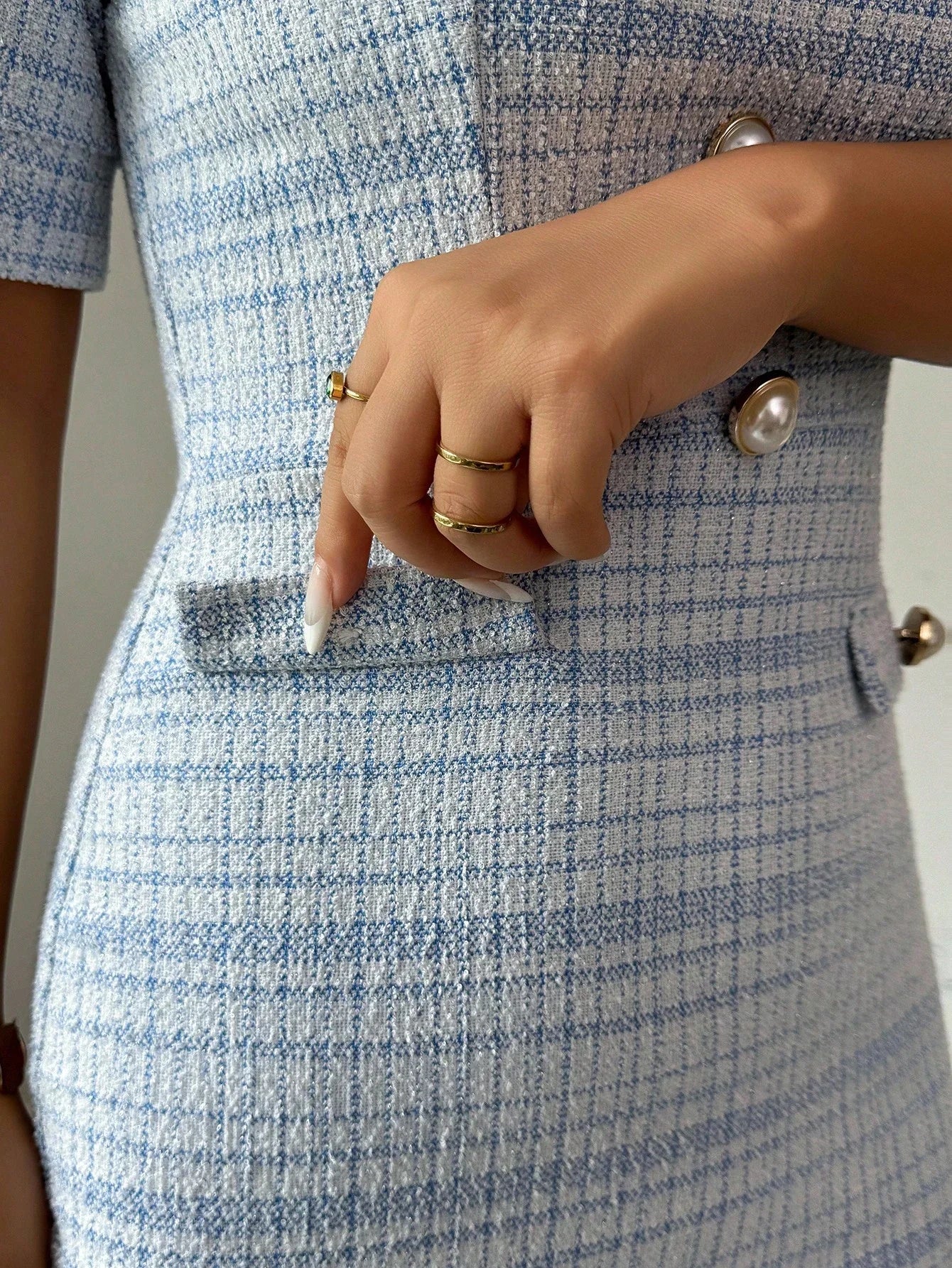 Elegant Plaid Puff Sleeve Square Neck Bodycon Dress For Women
