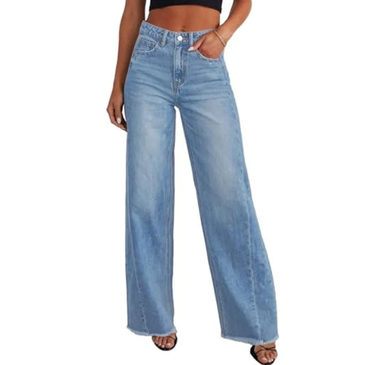 PRETTYGARDEN Wide Leg Jeans for Women Trendy High Waisted Stretchy Baggy Raw Hem Denim Palazzo Pants 202 Spring Fall Clothes