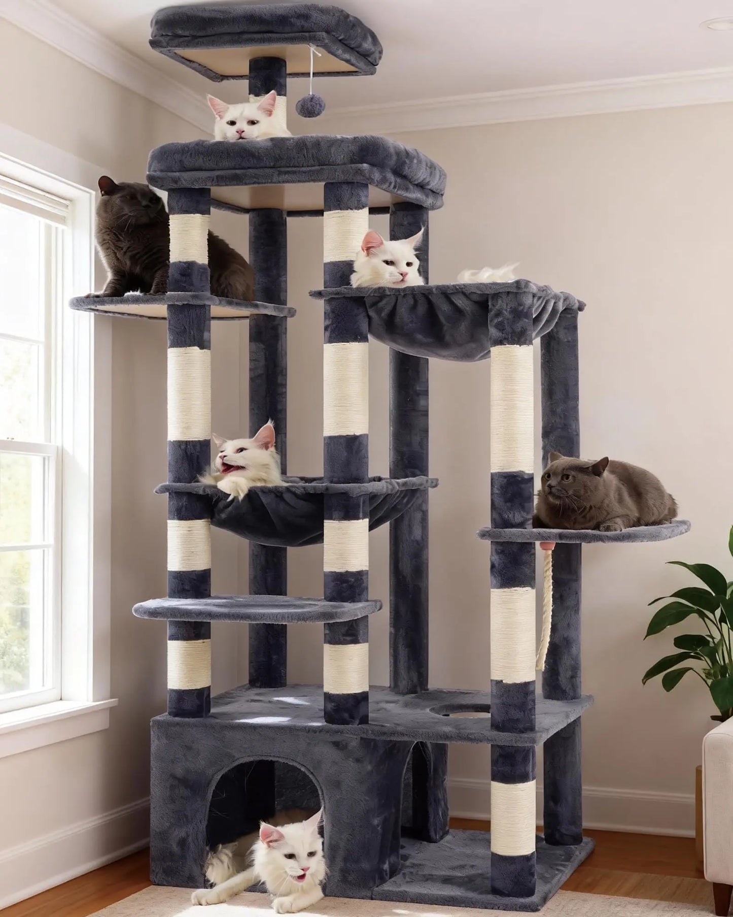 Heybly Heavy Duty Cat Tree, Tower For Indoor Cats Large Adult, Tall Cat Condo House With Extra-Large Baseboard, Multi-Level Plus