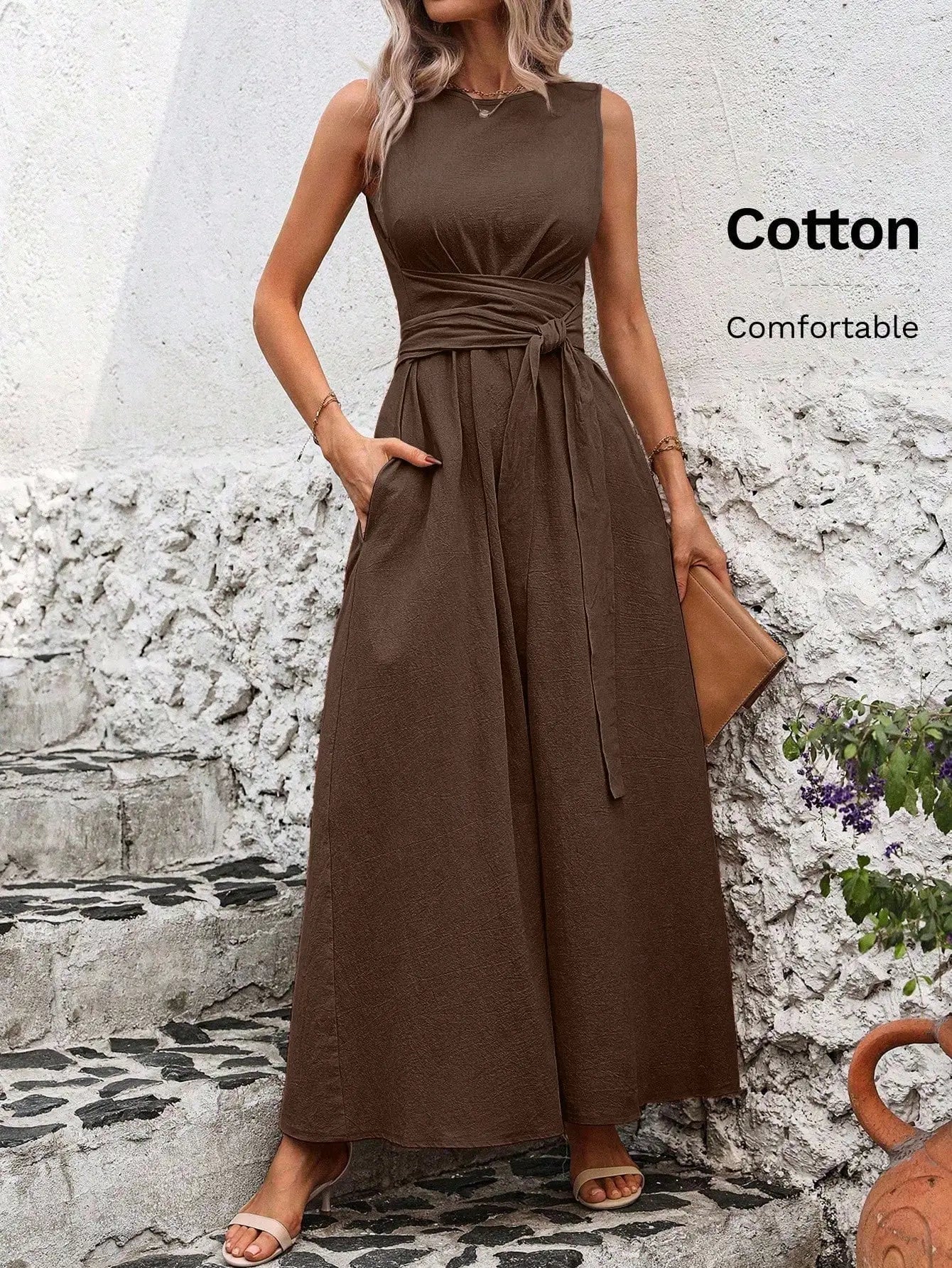 Women's Round Neck Plaid Knotted Waist A-Line Dress For Party Casual Outing