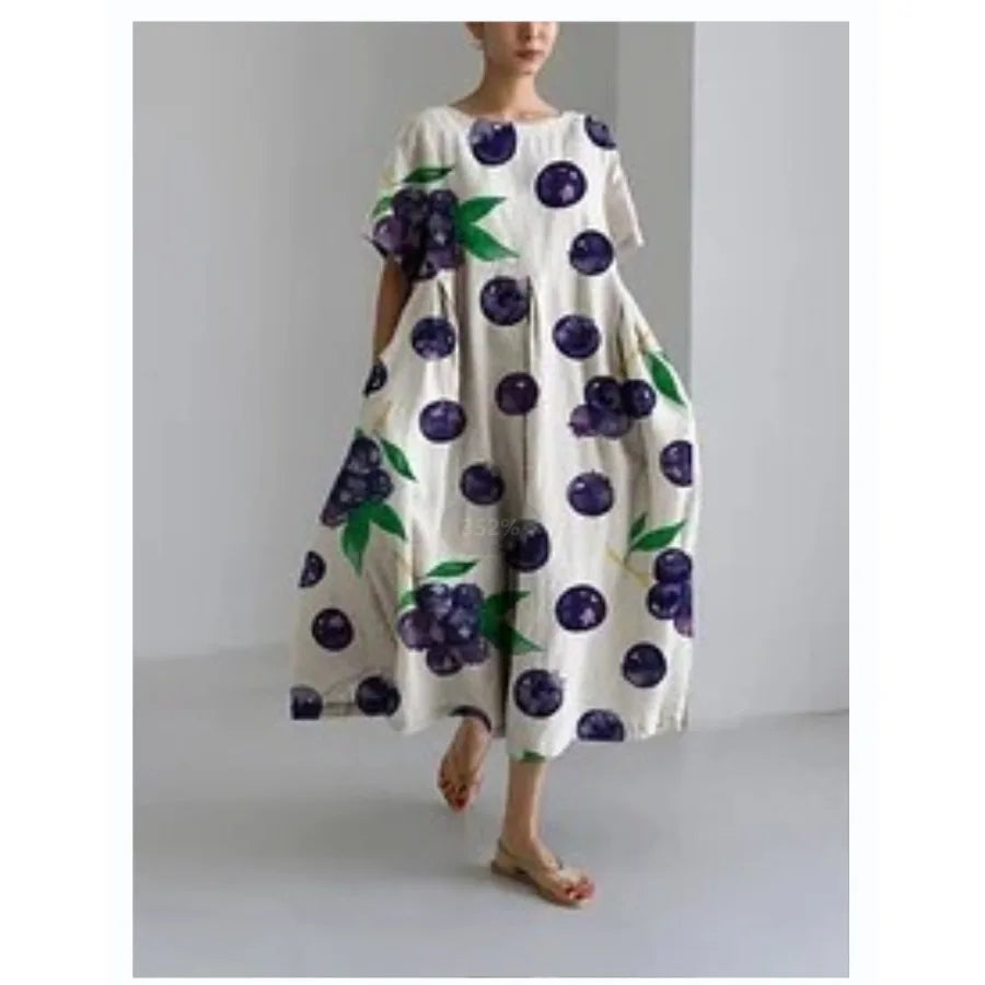 【New style】 - summer new European and American women's clothing loose round neck fashionable high-end short-sleeved printed dre