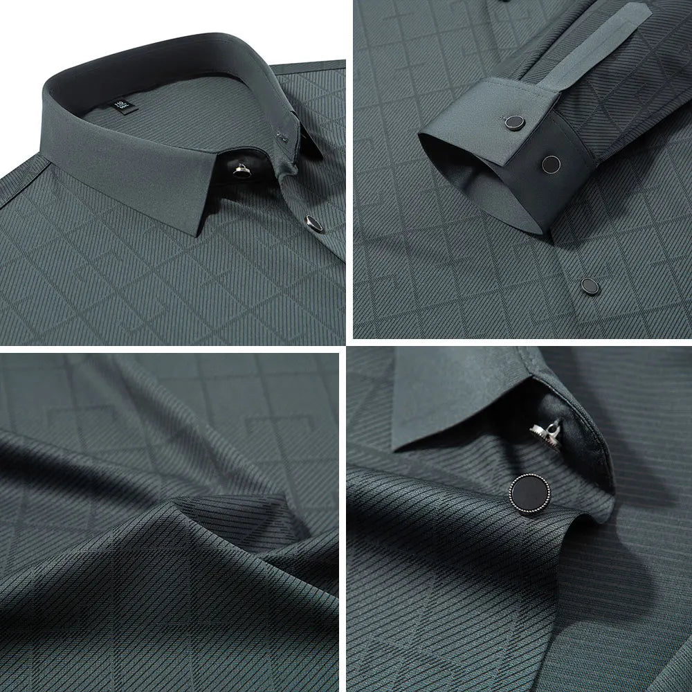 BROWON Plaid Shirt Men Long Sleeves 2026 Spring and Autumn Mulberry Silk Business Dress Shirt Man Casual Party Elegant Men Shirt