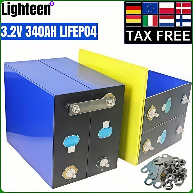 Grade A 3.2V 340AH  Lifepo4 Rechargeable Battery 10000 Cycles DIY 12V 24V 48V RV EV Boat Golf solar energy camping duty-free