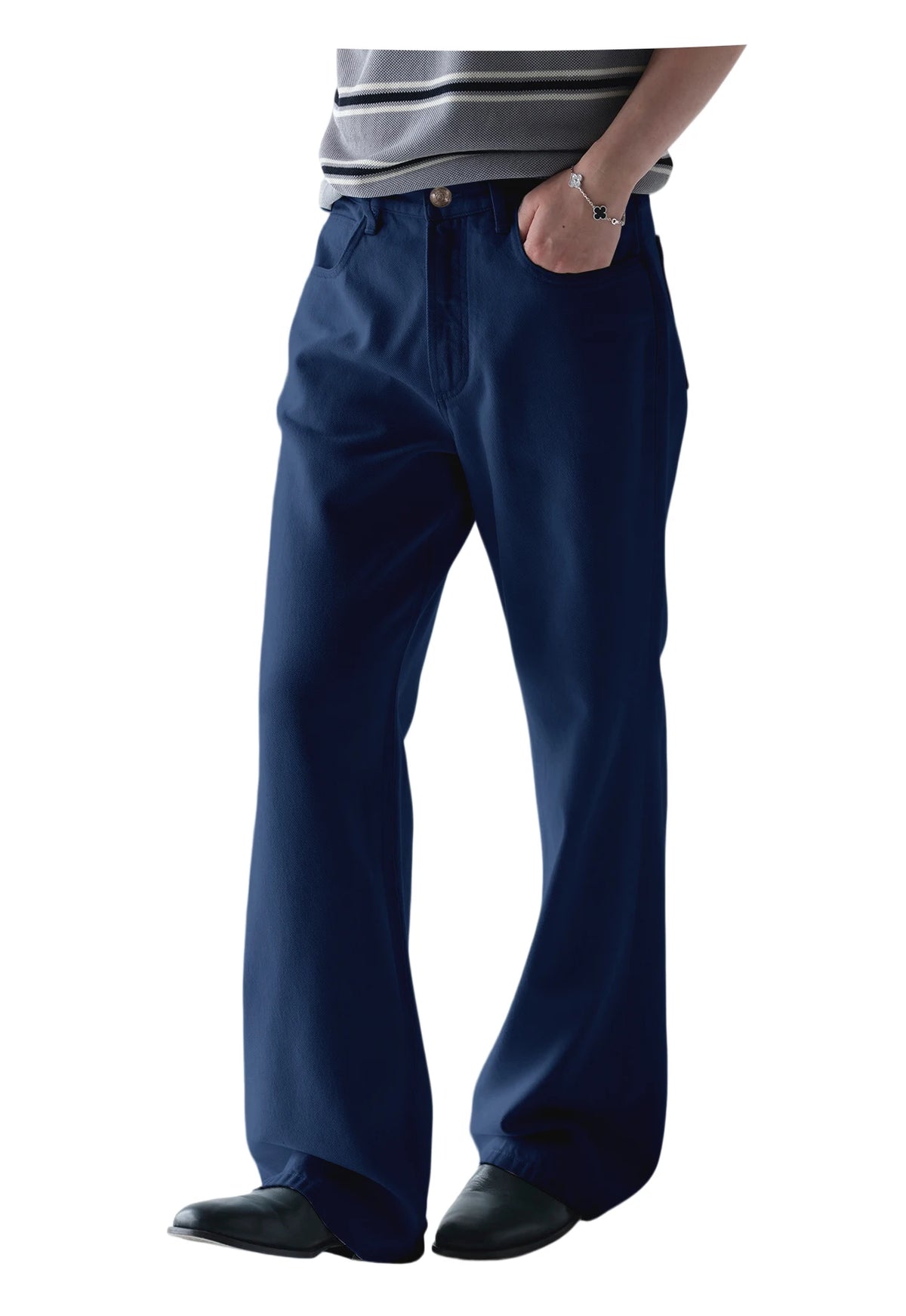 Men's Denim Straight Pants High Waist Pleated Casual Trousers Business Formal Breathable Loose Fit Wide Leg Suit Pants Summer