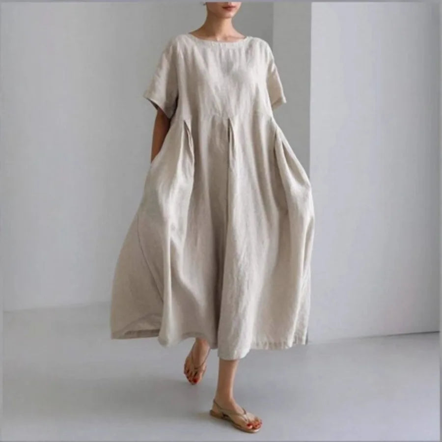 【New style】 - summer new European and American women's clothing loose round neck fashionable high-end short-sleeved printed dre