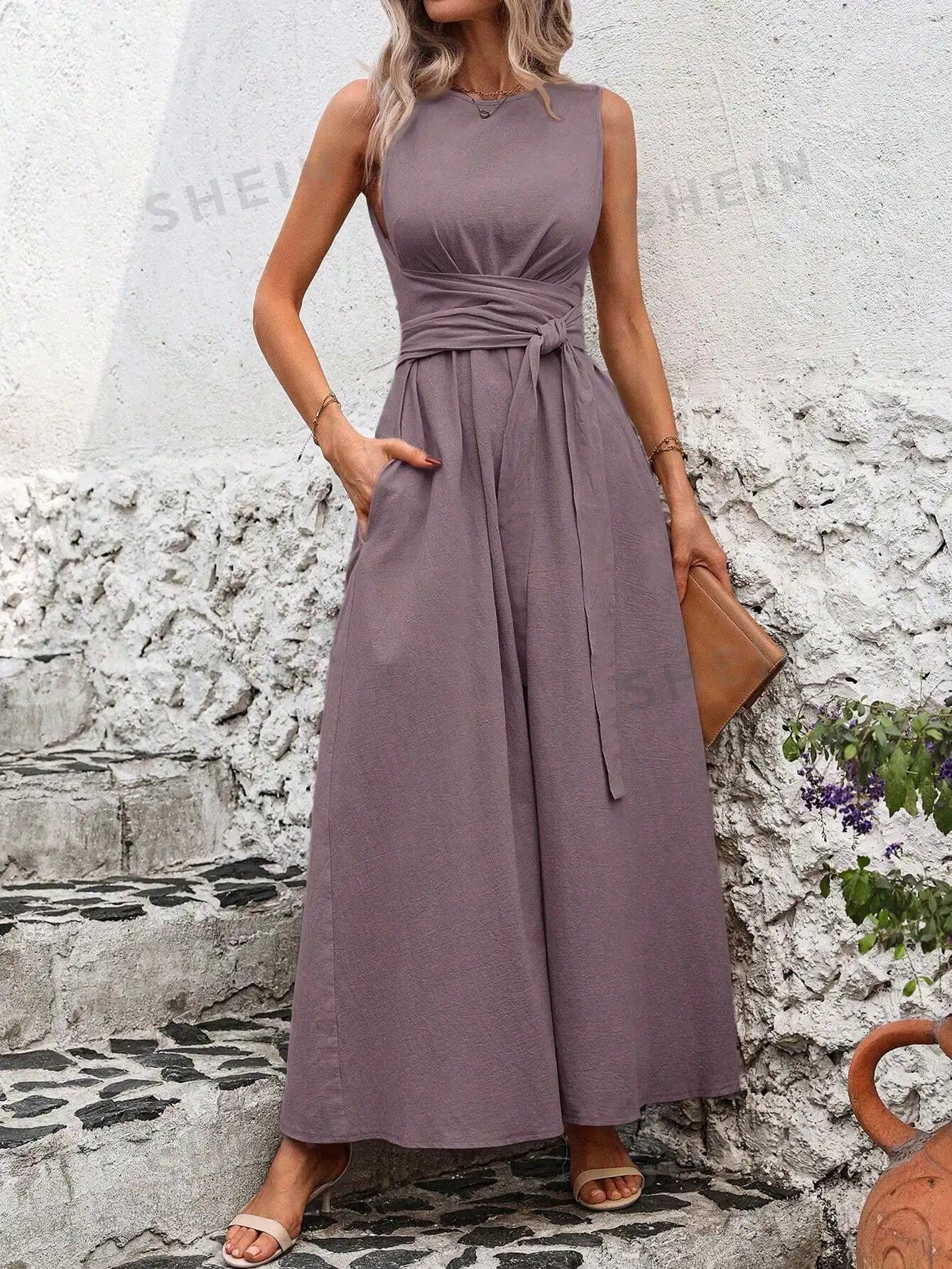 Women's Round Neck Plaid Knotted Waist A-Line Dress For Party Casual Outing