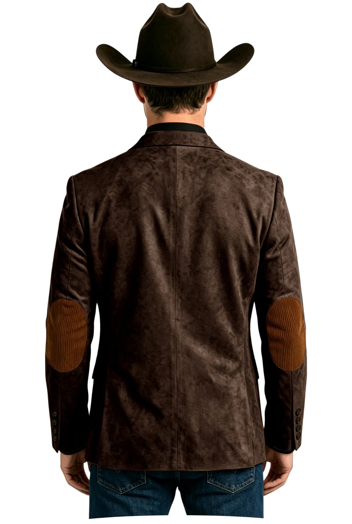 Men's Suede Blazer Western Style Two Button Sport Coat with Elbow Patches Casual Slim Fit Jacket for Business Cowboy Wedding