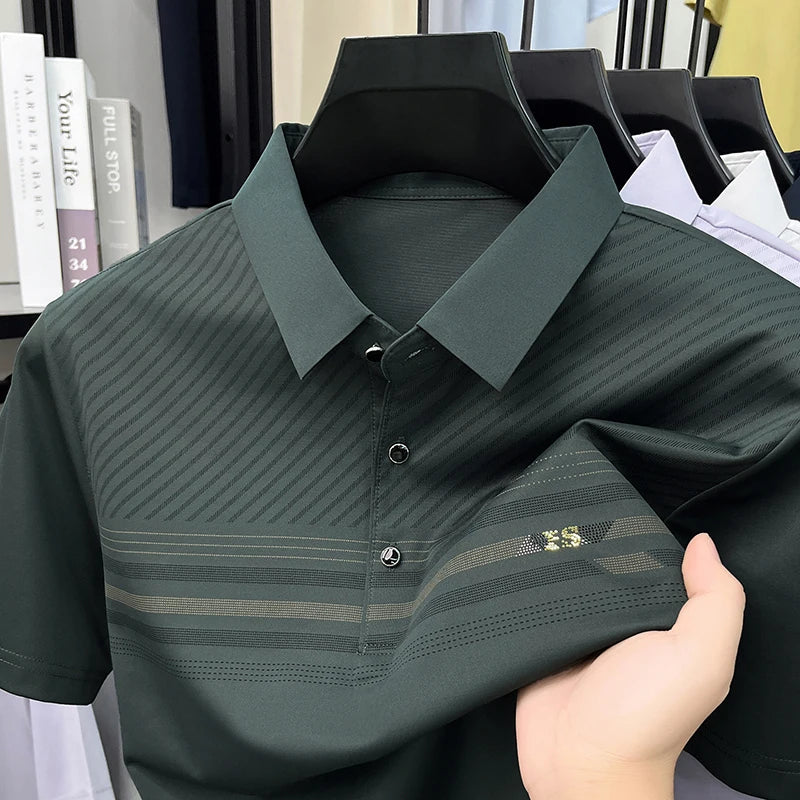 Browon Men Breathable Ice Silk Polo Shirt For Office Wear
