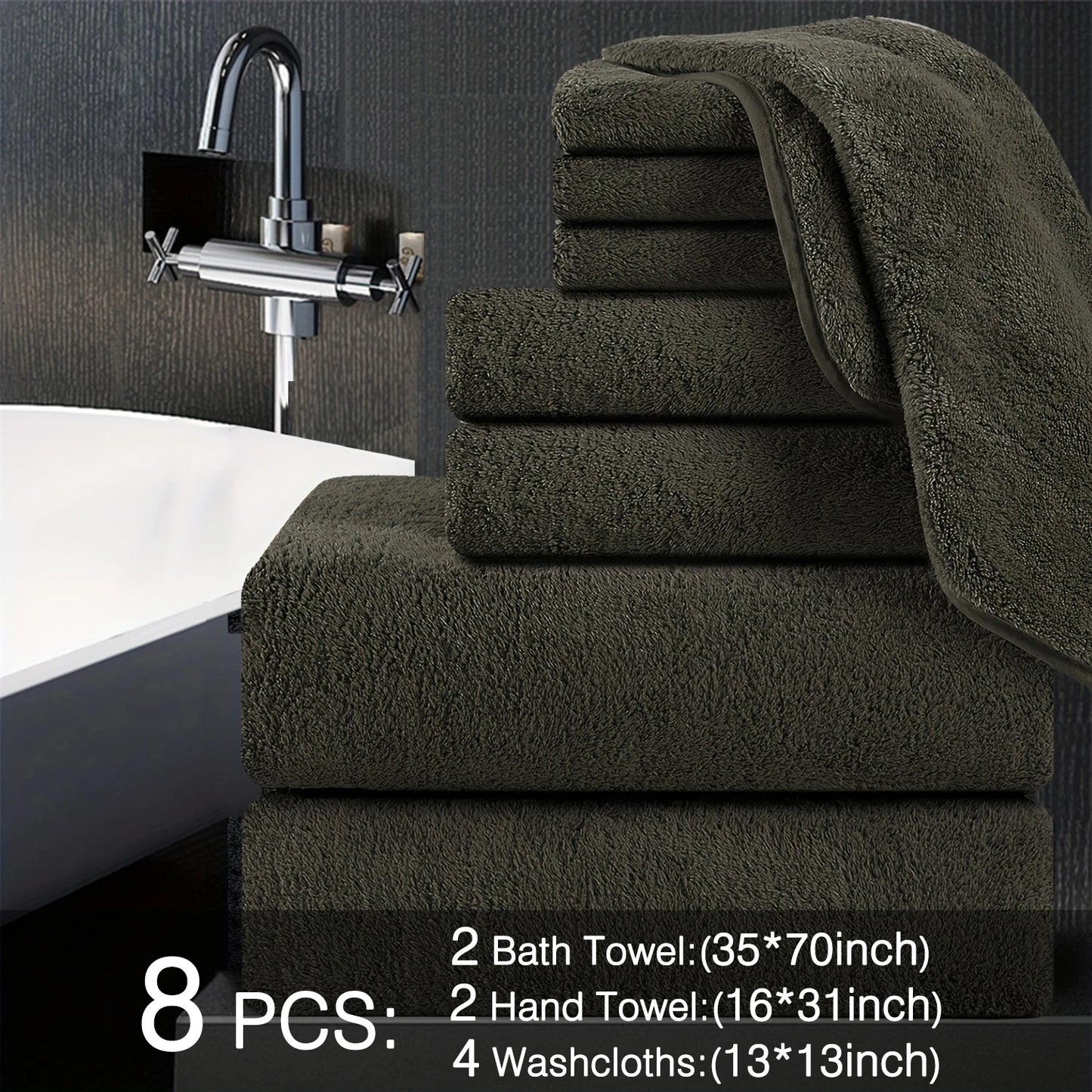 Belista Eight-Piece Bath Towels Set Soft Absorbent Quick Dry