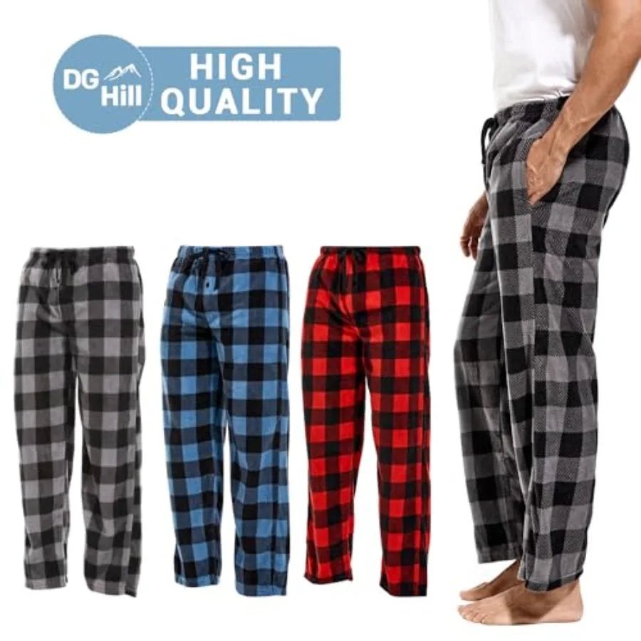 1Pack or 3Pack Mens PJ Pajama Pants Bottoms Fleece Lounge Pants Sleepwear Plaid PJs with Pockets Microfleece