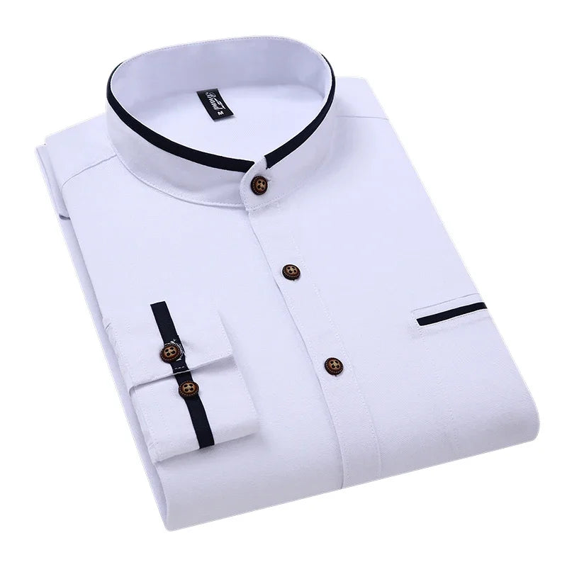 BROWON Mens Casual Oversized Cotton Stand Up Collar Shirt