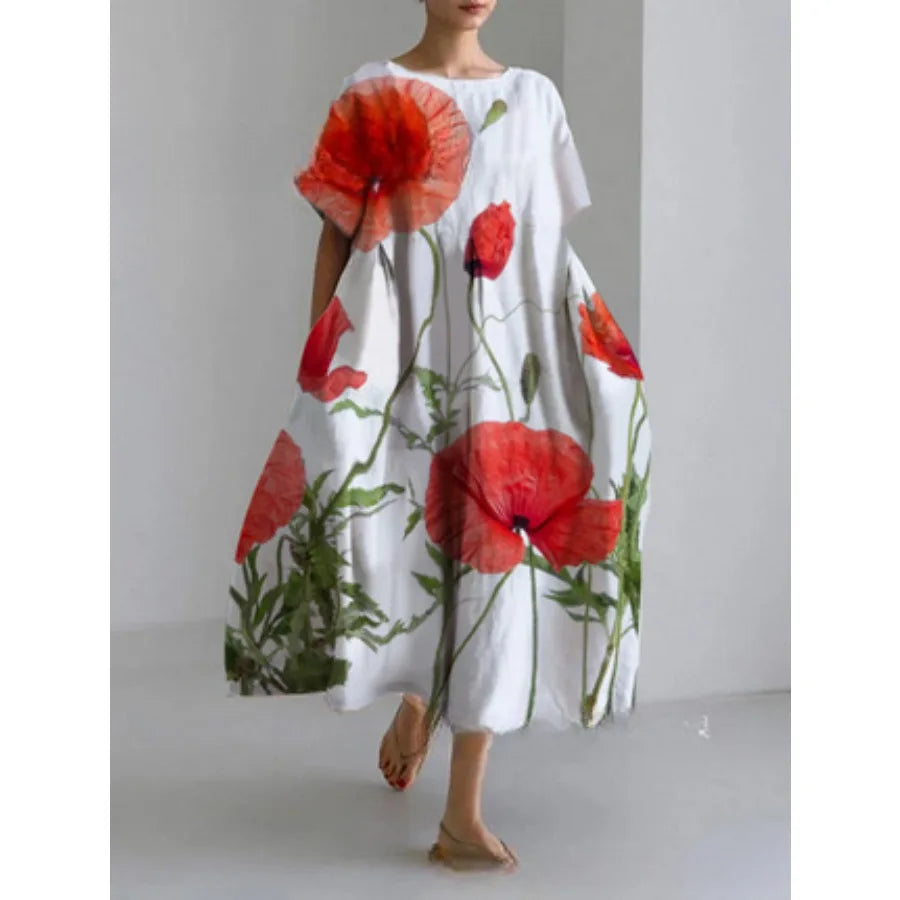 【New style】 - summer new European and American women's clothing loose round neck fashionable high-end short-sleeved printed dre