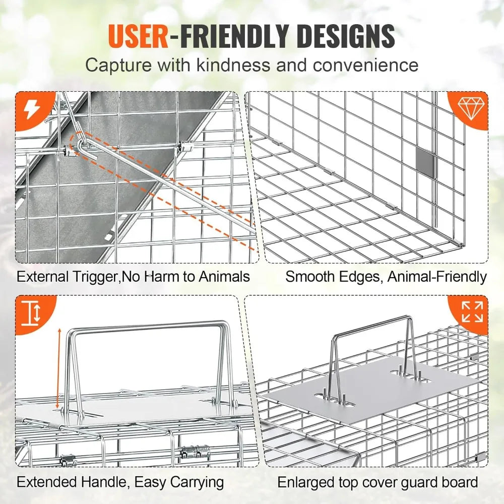 31x10x12 Inch Humane Live Animal Cage Trap for Cats Rabbits Squirrels Raccoons Groundhogs Opossums - Folding with Handle