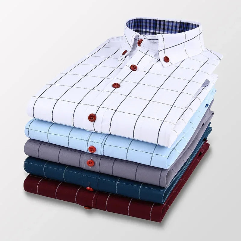 BROWON Mens Short Sleeve Plaid Casual Button Up Shirt