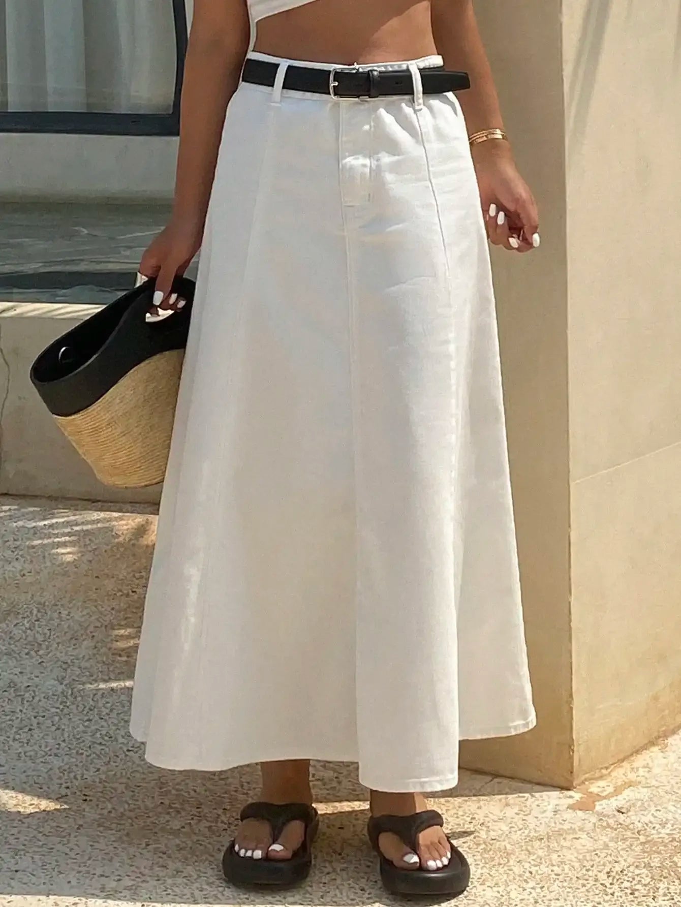 A-Line Denim Midi Skirt for Women 100 Percent Cotton